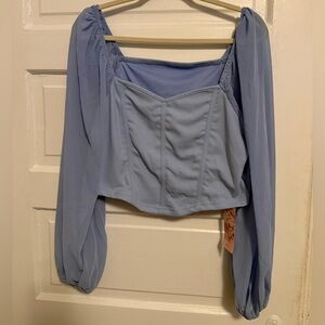SHEIN Sky Blue Long Sleeve Blouse